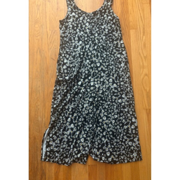 Cuddl Duds Pants - Cuddl Duds Black Daisy Floral Sleeveless Wide Leg Jumpsuit Large